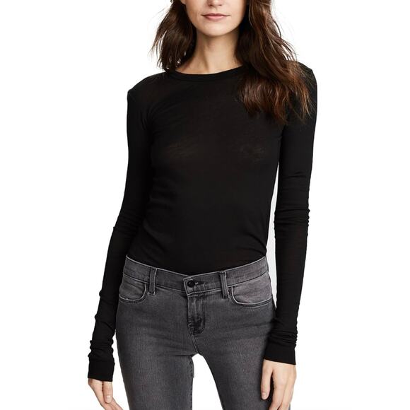 ENZA COSTA Supima Cotton Tissue Jersey Long Sleeve Top Womens Medium Black Crew - Picture 1 of 15
